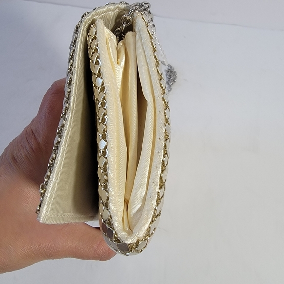 Jessica McClintock Metal Mesh Clutch Crossbody Strap Gold Party Wedding Evening - Picture 3 of 11